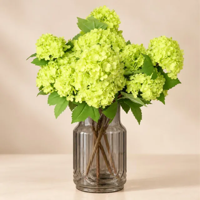 Bellatio Design Kunstbloem Viburnum / sneeuwbal - 8x - 30 cm - groen - losse steel - kunst zijdebloemen