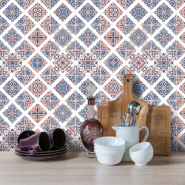 Ambiance Sticker Zelfklevende tegelmuurstickers voor keuken en badkamer - 9 cementtegelstickers, Azulejos-stijl - 9 stickers, 20x20 cm Multi color