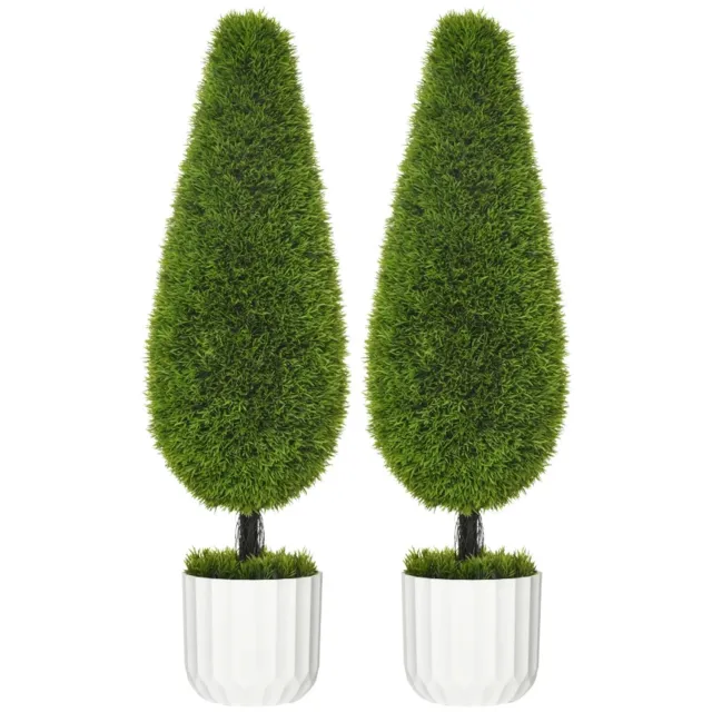 ZYLARO Kunstcipres - Set van 2 - Inclusief plantenbak en kunstmos - Wit en groen groen+wit