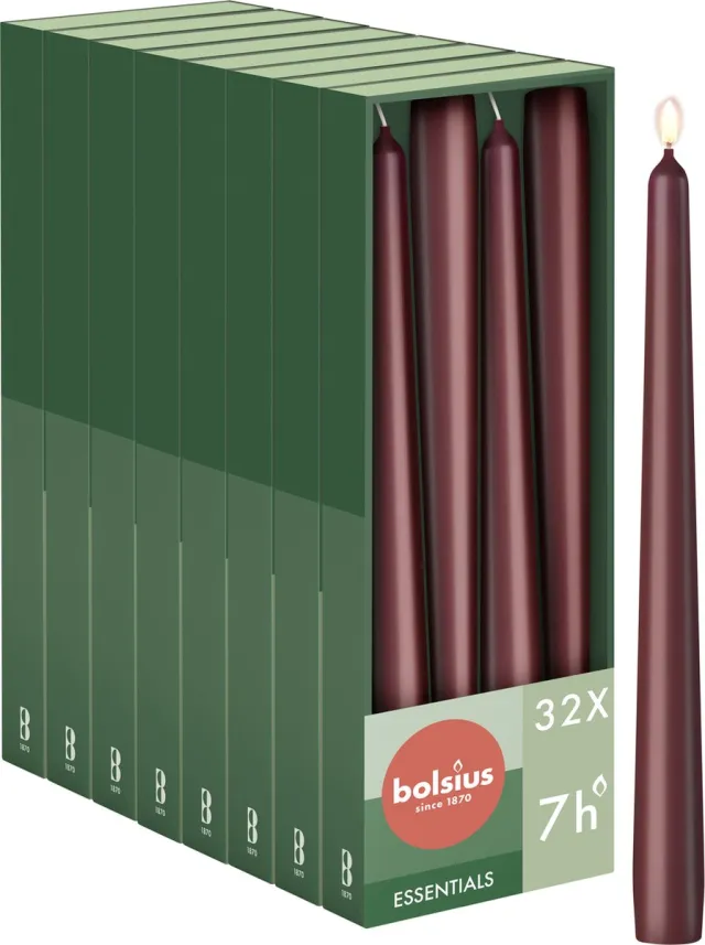 Bolsius Gladde Dinerkaarsen - 24,5 cm - 32 stuks - Bordeaux Rood