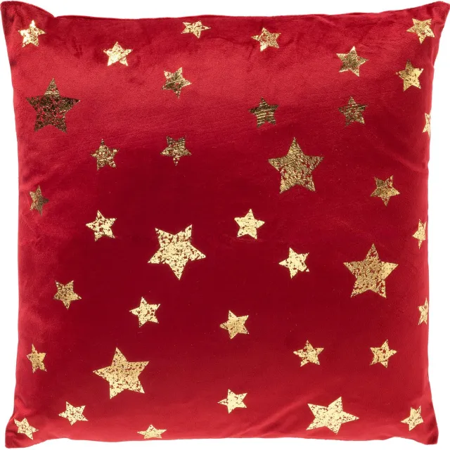 Textino STARRY-SKY - kussenhoes 45x45 cm - fluweel - sterren - Scooter - rood, goud