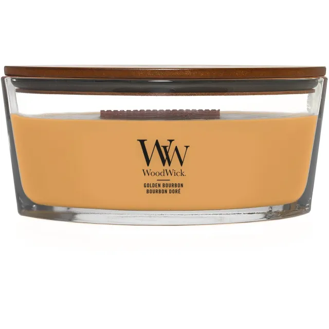 Woodwick Hearthwick Flame Ellipse Geurkaars - Golden Bourbon - 50 branduren Geel