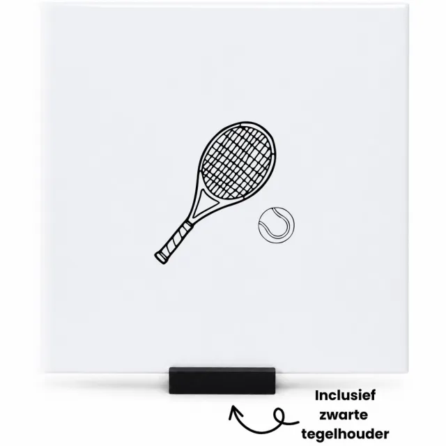Hacebo Tennisraket met bal tegeltje met tegelhouder - Tennis - Beste tennisser - tegeltjes met tekst - e echte tennis liefhebber - tennis - tennisbal - spreuktegels - 15x15 CM Wit