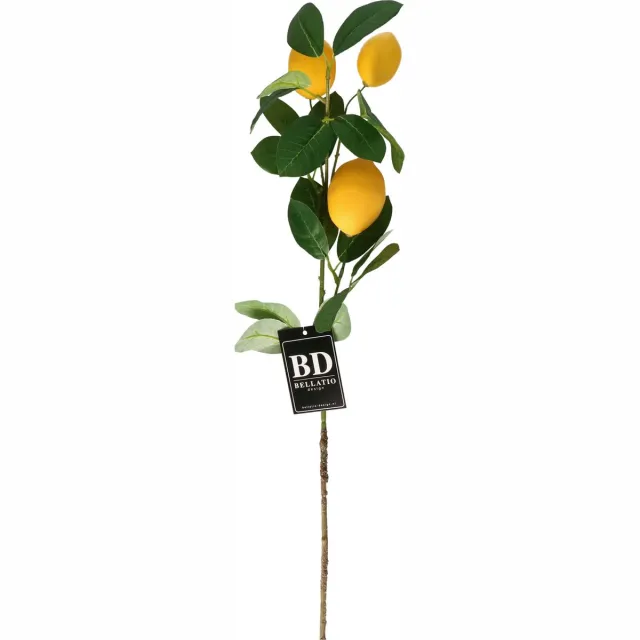 Bellatio Design Kunstbloem citrusfruit tak citroen - 74 cm - geel - losse steel - Kunst zijdebloemen
