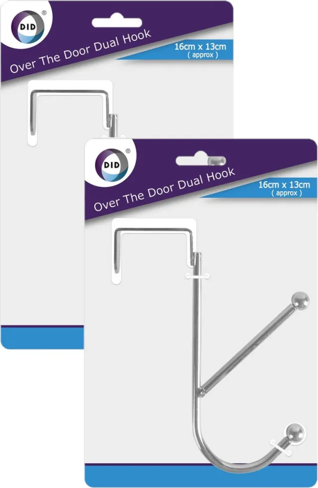 DID 8x stuks deurhangers met dubbele kapstokhaak RVS 16 x 13 cm - Ruimtebesparende ophanghaken Zilver