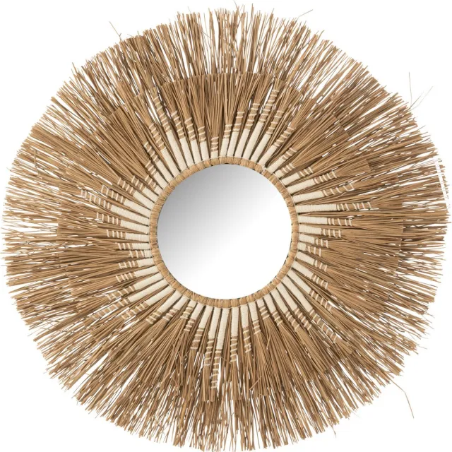 J-Line spiegel Melissa Paille - raffia - naturel/wit - small - Ø 75 cm