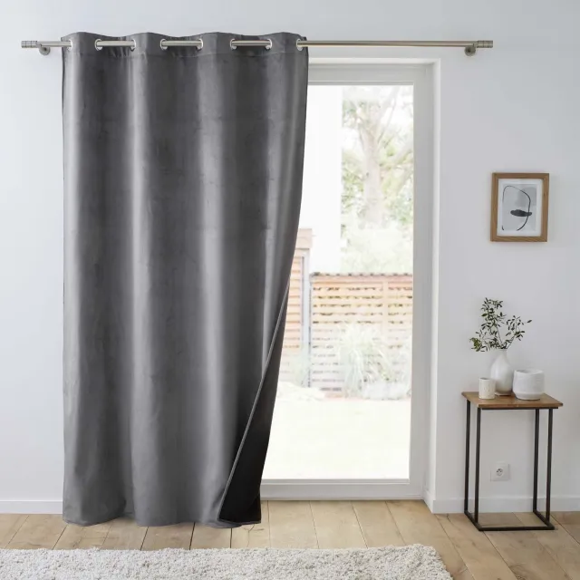 Douceur d intérieur Douceur d'intérieur - Thermisch gordijn met ringen VELVET, dubbele laag microvezelfleece, 140 x 260 cm Antraciet