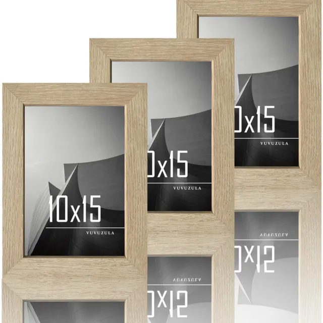 Famanu Set van 3 fotolijsten van hout met acrylglas, 10 x 15 cm, MDF-lijsten voor collage en foto's, naturel en beige