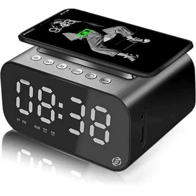 Equivera Wekkerradio - Wekkerradio - Klokradio - 4-In-1 Digitale Wekker - Draadloos Laadstation - Bluetooth - LED-Display - Sluimerfunctie Zwart