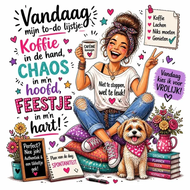 Radey's Keramische tegel "Koffie, chaos, feestje"- 15x15 cm - grappige tegel - decoratie tegel - spreuktegel divers