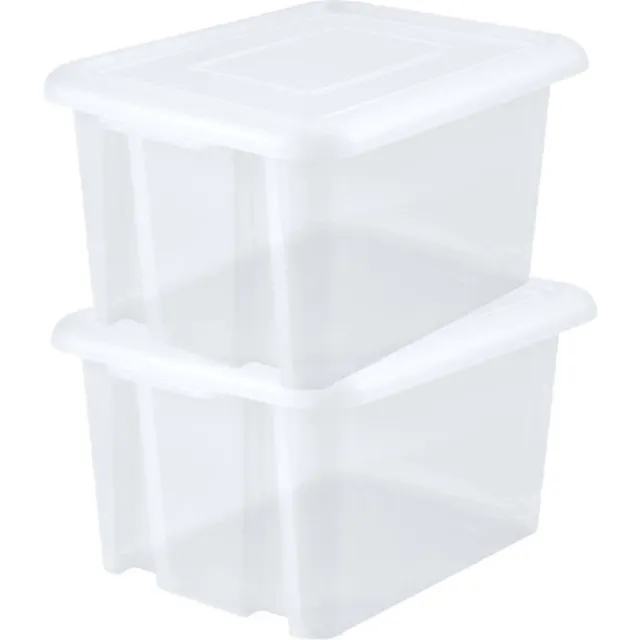 EDA Opbergbox 80L - 4x - wit - stapelbaar - L56 x B50 x H36 cm - kunststof - Bak/doos met deksel