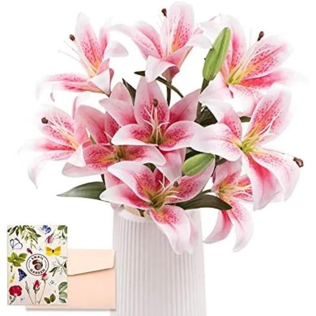 PromoHome Kunstmatige Lelie Bloemen Boeket - 12 Stuks Roze Kunstlelies met Lange Stelen - Volledig Bloeiende Kunstbloemen voor Binnen Decoratie - Huis, Hotel, Feest en Bruiloft Decor