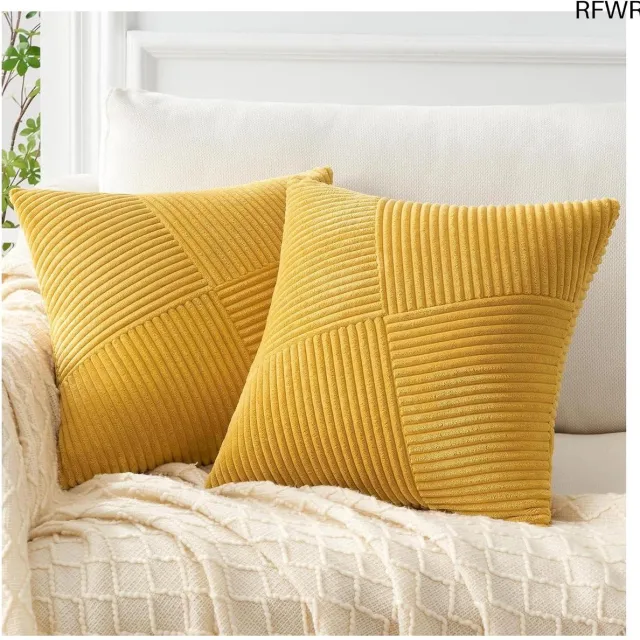 RFWR Geel Kussenhoes 50x50 cm Kordsatijn 2er Set met Gestreept Patroon voor Sofa en Bed