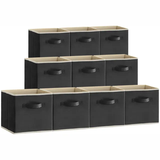 Famanu Set van 10 opbergdozen, opvouwbare opbergbox, met afmetingen van 33 x 33 x 33 cm, vliesmateriaal met handgreep voor praktische opberging in zwart