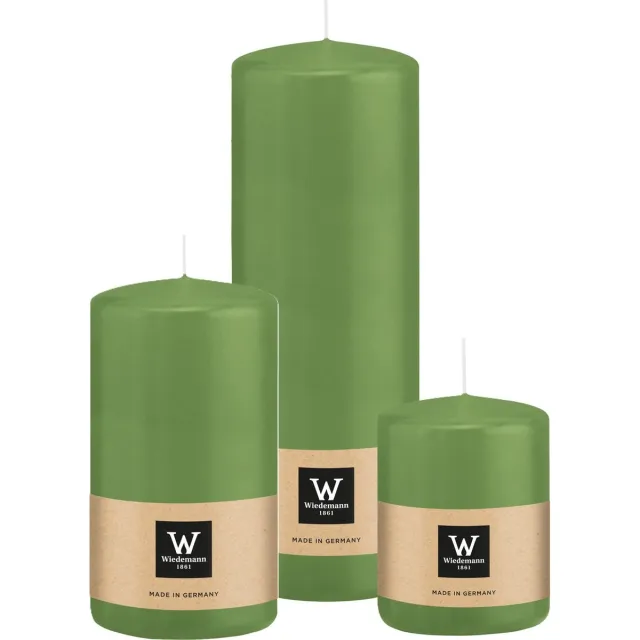 Wiedemann Cilinderkaarsen/stompkaarsen - set van 3 - lichtgroen - 6x8/7x13/7x20 cm