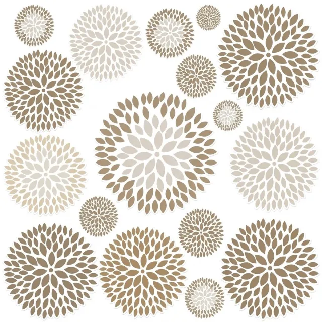 NUVEX Beige witte bloemen muur stickers – bohemian ronde bloemmotieven met geometrisch patroon – decoratieve muur stickers voor slaapkamer woonkamer hal babykamer en TV wand – boho wanddecoratie Beige, wit