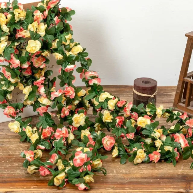 FLITI Kunstbloemen Gele Rozenrank – Set van 10 – 2,4 Meter Lange Rozen Slingers – Realistische Kunstrozen – Voor Bruiloft, Tuin, Muurdecoratie & Feestversiering Geel