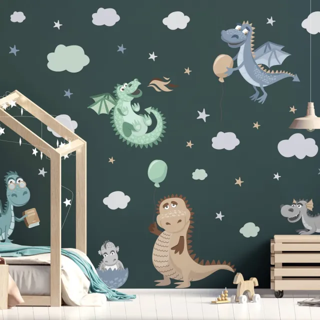 Ambiance Sticker Muurstickers - Ondeugende Dinosaurussen - Zelfklevende Stickers - 120x90cm Multi color