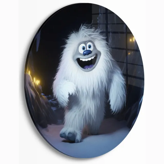 Myfinto Indoorart - Muurcirkel Furry Yeti Plexiglas 40 cm - Wanddecoratie - Afbeelding op Plexiglas - Inclusief ophangplaat wit, grijs, blauw geel