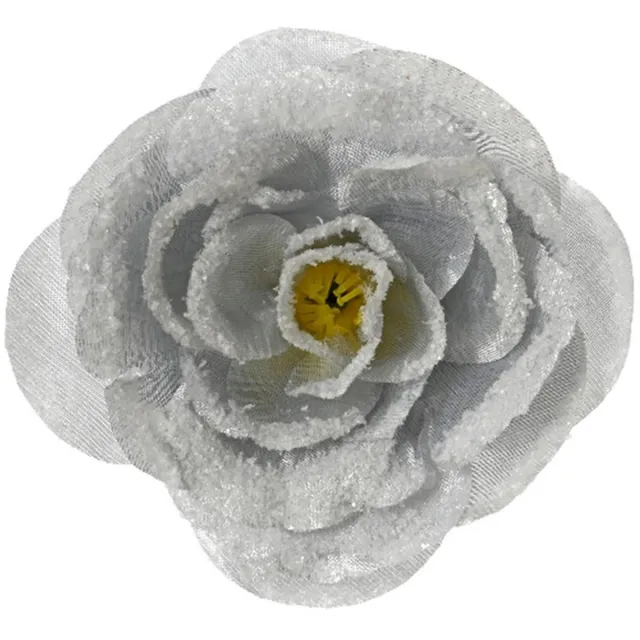 Decoris Kerstboomversiering Bloem - 12 cm - zilver glitter - op clip - ornament - roos