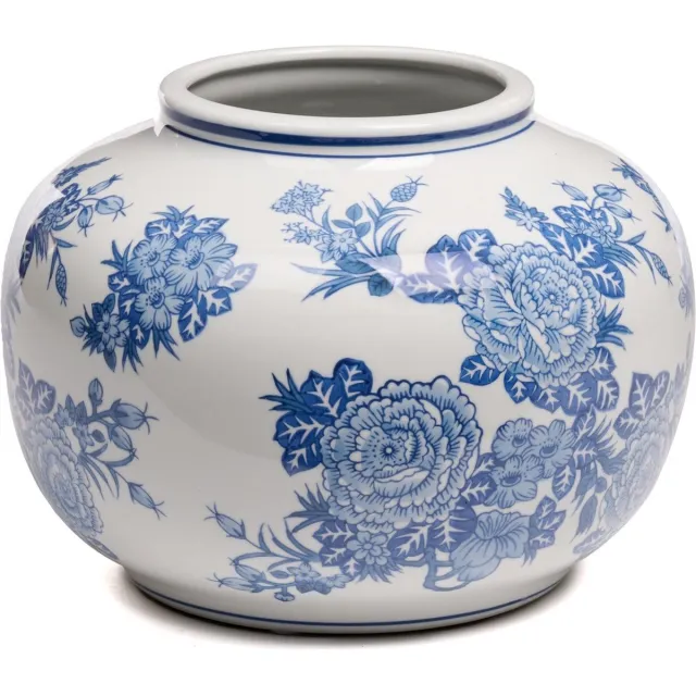 Goodwill Vaas "Rose Flower Vase" Porselein - Wit-Blauw - D 25 Cm H 26 Cm