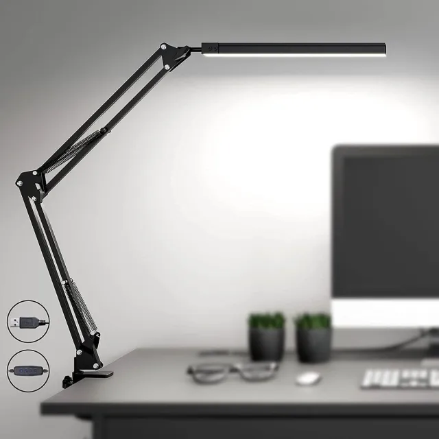 Ayangoods Monitor Lamp - Dimbare Daglicht Monitorlamp met Flexibele Arm - Natuurlijke Verlichting voor Werkbank, Bureau en Architectentafel - Aanpasbare Helderheid - Modern Ontwerp - Eenvoudige Installatie Zwart