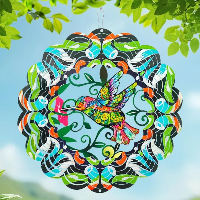 OEMG Kolibrie windspinner, kleurrijk roestvrij staal, tuin hangdecoratie, vogelverjager met draaibare haak