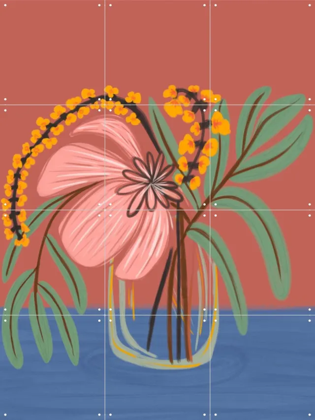 IXXI Earthen Blossom, Nikita Jariwala & Various - 60 x 80 cm - Grote wanddecoratie en posters - Grafisch Ontwerp, Kleurrijk, Illustraties, Digitale Roze