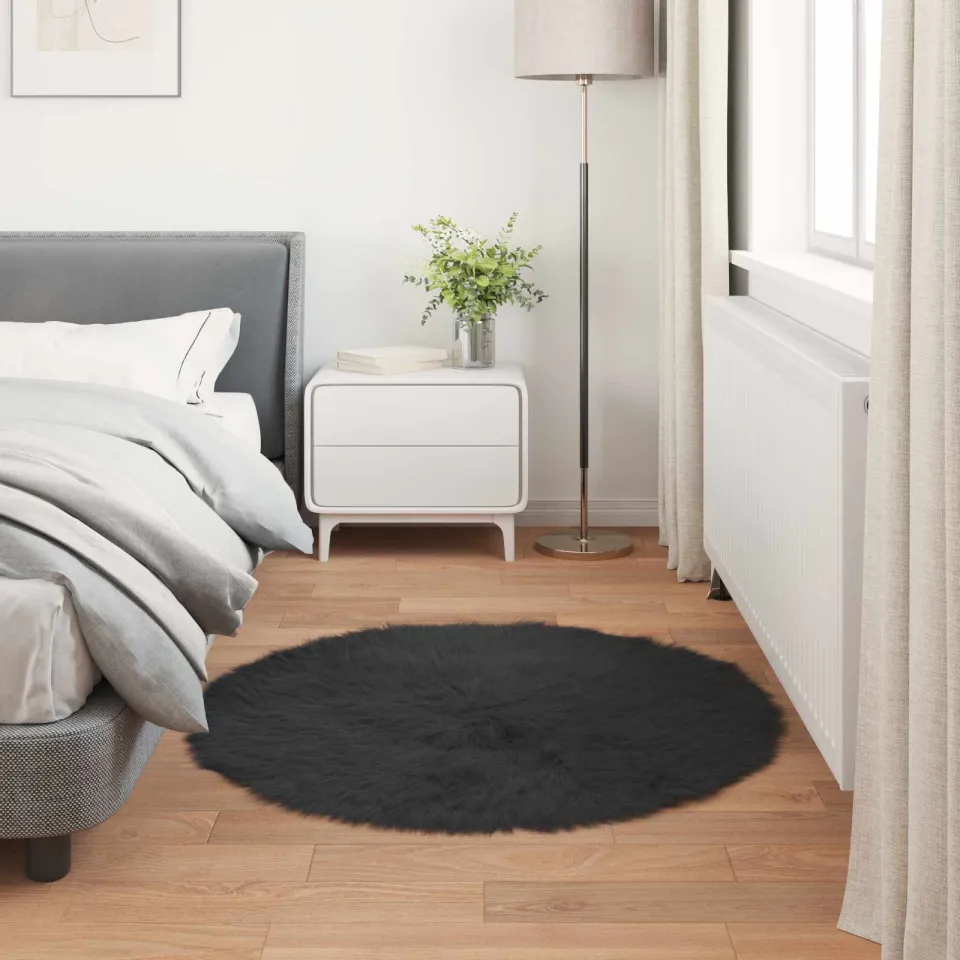 vidaXL Tapijt van imitatie TAFALLA Zwart Ø 100 cm Polyester, foto 3
