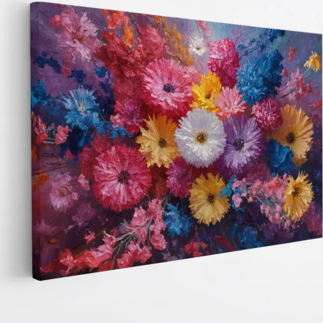 Saammp Canvas Schilderij - Kleurvolle bloemen - Abstract - 100x75 - Foto op canvas - Wanddecoratie - Muurdecoratie Woonkamer - Kantoor Decoratie Multicolor