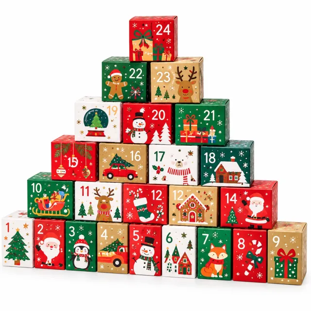 RedParrot Adventskalender Kado Verpakking - 24 Doosjes - December - Kerst - Kadoverpakking Groen