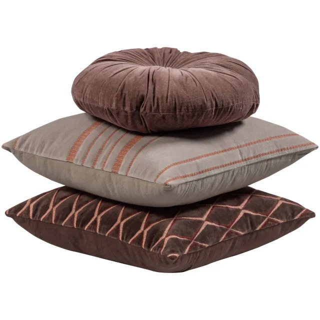 WOOOD Aziz Kussens - Velvet stof - Bruin/Naturel - Set Van 3 brown
