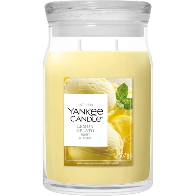 Yankee Candle Lemon Gelato Large Jar Geurkaars - 90 branduren - twee lonten Geel