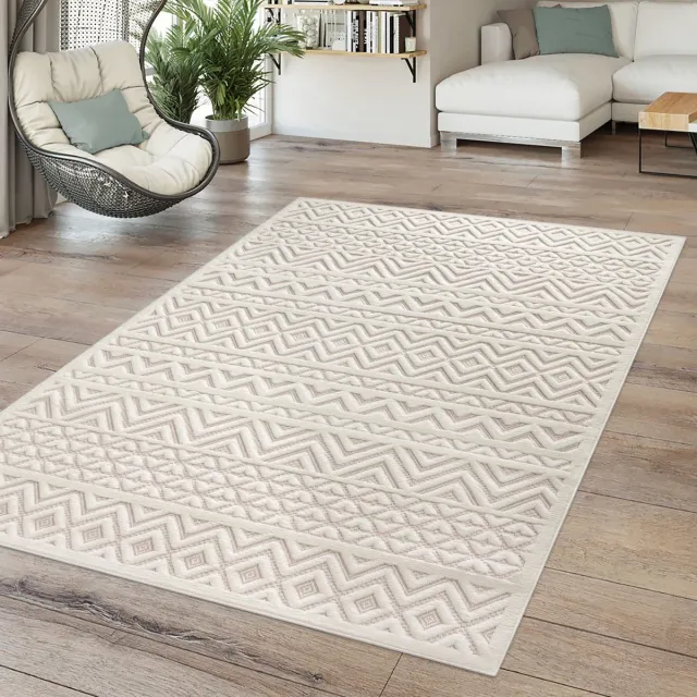 TT Home Binnen- en buitentapijt Eetkamer Weerbestendig Balkon Effen kleuren 3D Boho Scandi Design 140 x 200 cm Rechthoek 140 x 200 cm Rechthoek beige