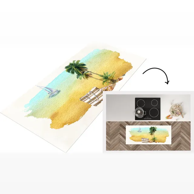 KitchenYeah Keukenloper - Loper keuken - Strand - Boot - Tas - Palmboom - Keukenloper vinyl Multicolor