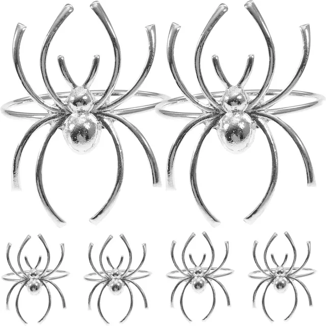 HisKes 6 Pcs zilverkleurige servetringen in spinnendesign - horror‑stijl tafelaccessoire voor thuis - bruiloften - banketten en Halloween‑feesten