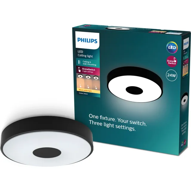 Philips Plafondlamp Coiner - Zwart - 38cm - 24w