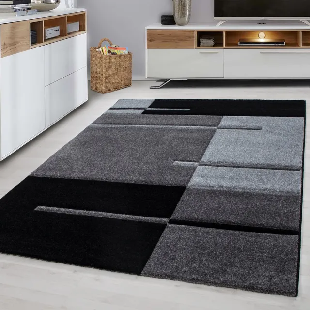 Ayyildiz Laagpolig vloerkleed met ruitpatroon, grijs, geschikt voor de woonkamer, met een jute achterkant, afmetingen: 280 x 370 cm