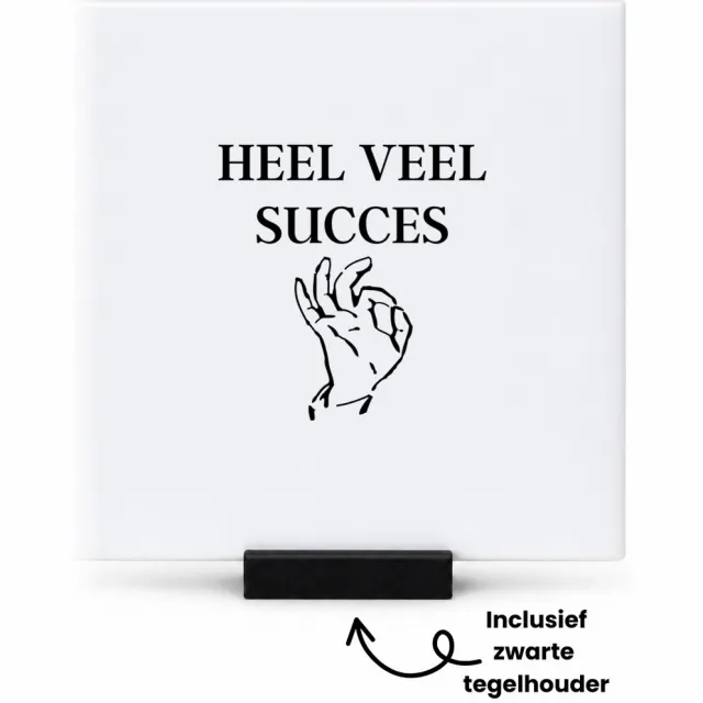 Hacebo heel veel succes tegeltje met tegelhouder - Afscheid bedank cadeau - Collega - tegeltjes met tekst - Bedankje - Cadeautje voor collega - kado - afscheids cadeau - spreuktegels - 10.8x10.8 CM Wit