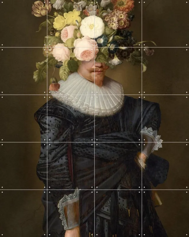 IXXI Portrait of a Man, Marja van den Hurk - 80 x 100 cm - Grote wanddecoratie en posters - Schilderijen, Surrealisme, Grafisch Ontwerp, Woonkamer Zwart / Roze / Bruin