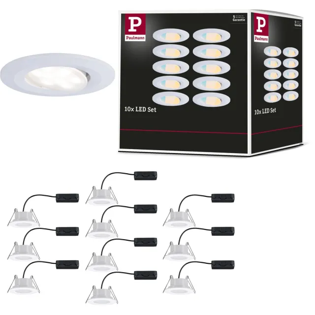 Paulmann LED Inbouwspots Calla Set van 10 - Wit Mat - IP65 - 5W per Spot - 430 lm - 230V - WhiteSwitch - Inbouwspots Badkamer