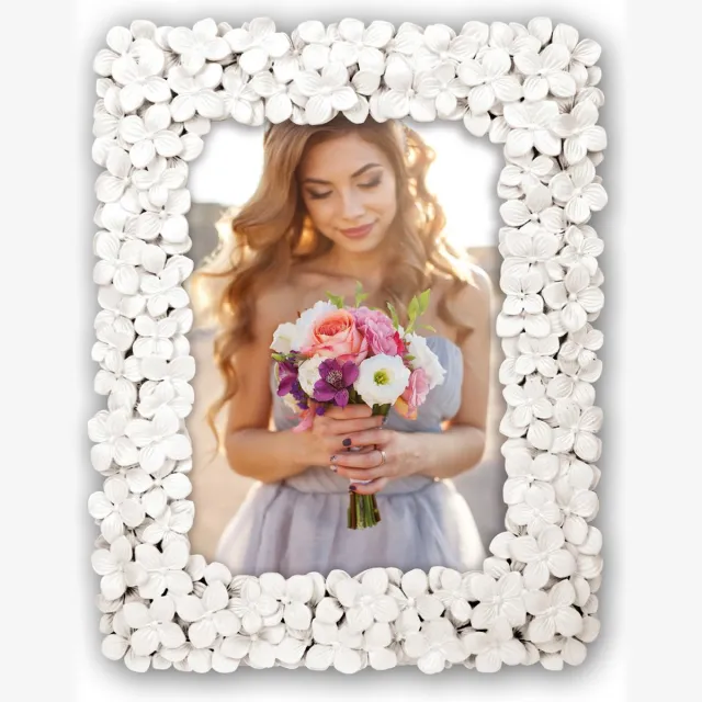 Zep Fotolijstje - witte bloemen - voor foto van 15 x 20 cm - bruiloft / huwelijk fotolijstje