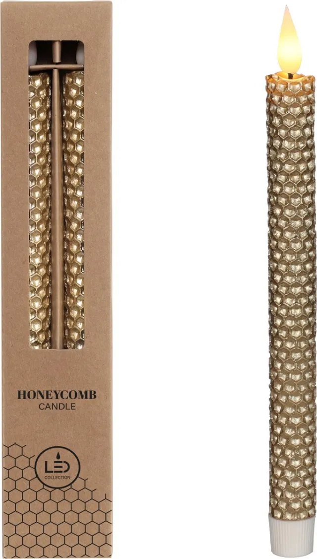 PacklinQ LED honeycomb kaars Ø2.2 h. 25cm Gold (set 2 st)