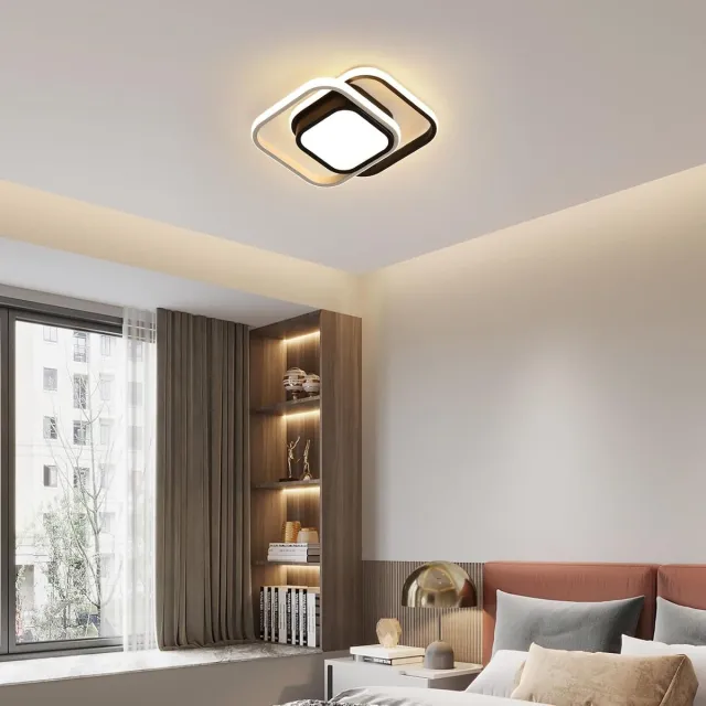 Haobosic Moderne vierkante LED plafondlamp 32W 2400lm zwart Geschikt voor slaapkamer, woonkamer, keuken, eetkamer Warm wit licht 3000K Black
