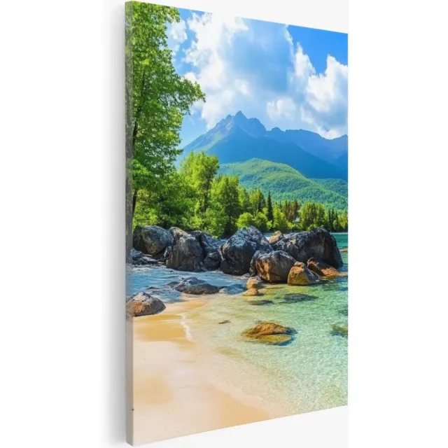 Saammp Canvas Schilderij - Vintage - strand - Zee - 75x100 - Foto op canvas - Wanddecoratie - muurdecoratie Woonkamer - Slaapkamer decoratie - Canvas Print Multicolor