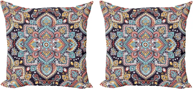 ABAKUHAUS Etnisch Sierkussenhoes Set van 2, Vintage Boho Kunst, Modern Accent Dubbelzijdige Digitale Print, 40x40, Meerkleurig
