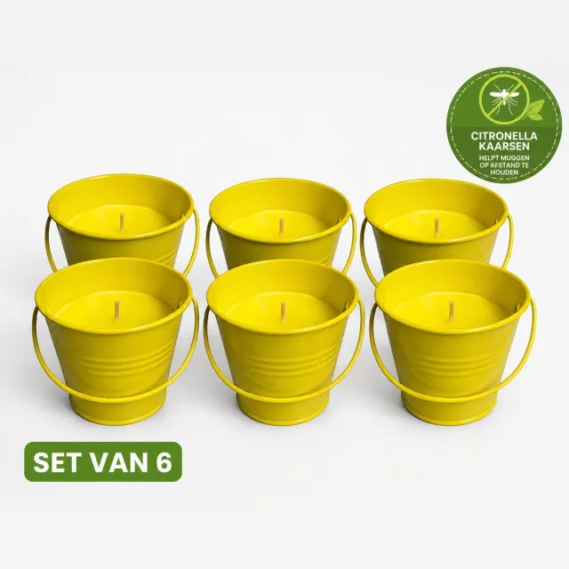 StudioLoes Set van 6 Citronella Emmerkaarsen Geel – Anti Muggen Kaarsen in Metalen Emmertje – Ø 8 cm x 7 cm – Voor Tuin, Balkon & Terras