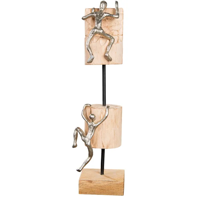 Gilde handwerk Beeld - Sculptuur - Klimmen - Mangohout- Aluminium - 42cm hoog Zilver