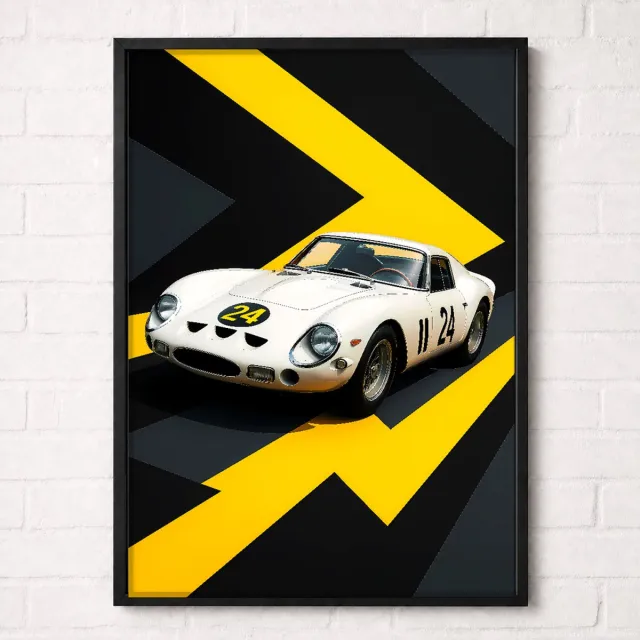 Kleurmedia Raceauto Poster - Witte Klassieke Raceauto Nummer 24 - Classic Racing Collection - Posters voor Autoliefhebbers - A2+ 43,2 x 61 cm
