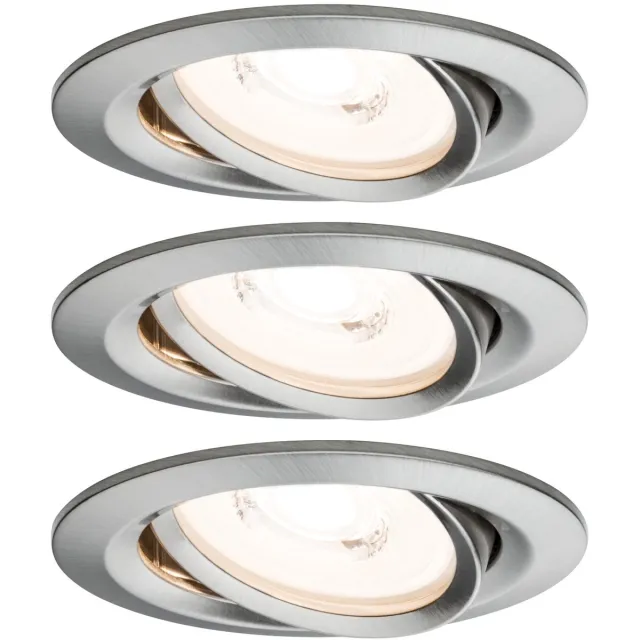 Paulmann Premium LED-inbouwlamp Coin Basisset zwenkbaar rond 84 mm 50° Coin 3x6,3W 3x430lm 230V dimbaar 2700K Staal geborsteld